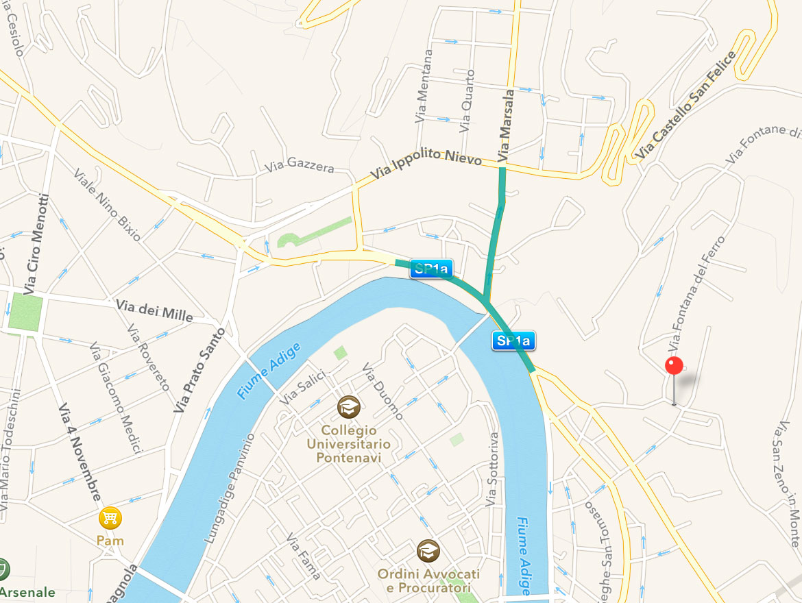 Map waar de beste parkeerplaatsen in Verona staan aangeduid